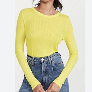 Enza Costa Silk Blend Lightweight Ribbed Crew Neck Yellow Pullover Top S